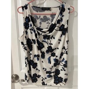 Ivanka Trump Floral Cowl Neck Sleeveless Blouse Top White Black L‎